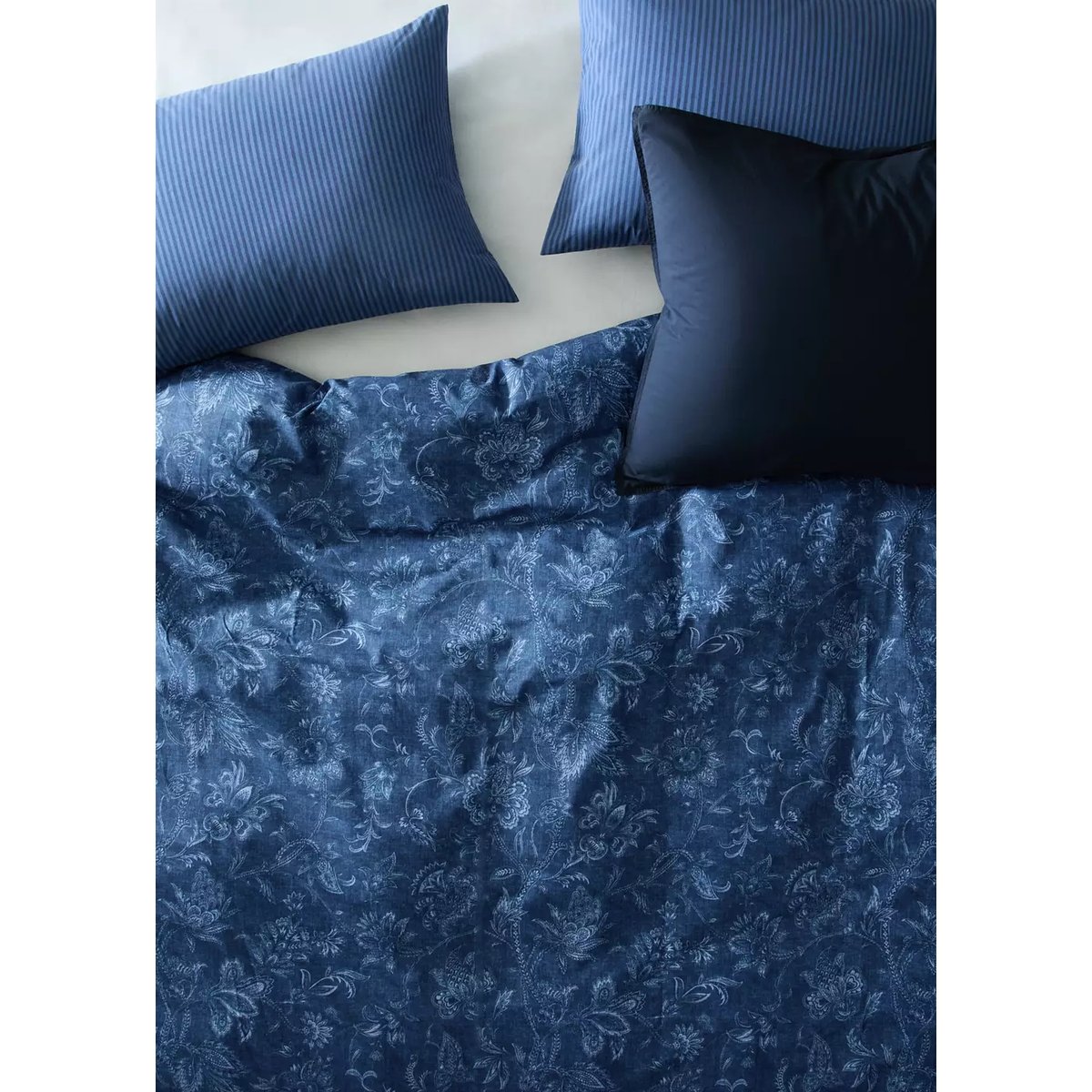 Housse de couette en percale de coton 100 % Lit 135/140 cm bleu indigo, MANGO HOME