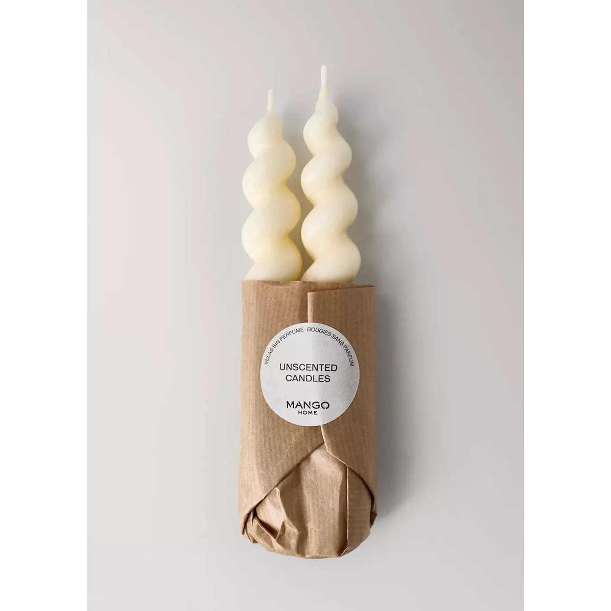 Bougies décoratives moyennes avec motif en spirale blanc cassé, MANGO HOME