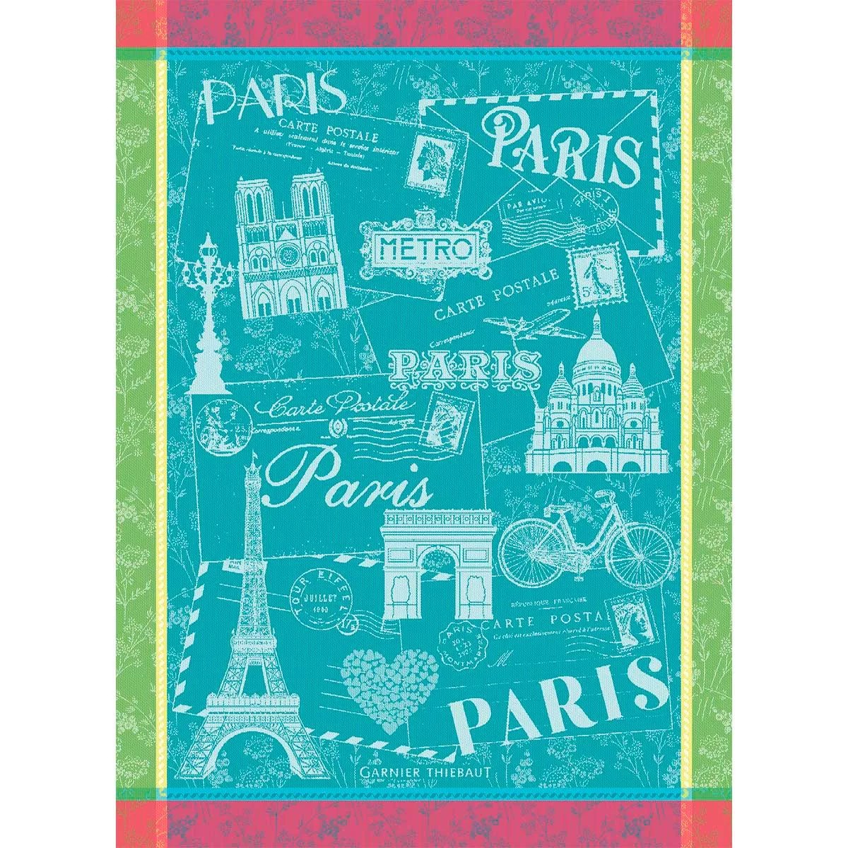 Torchon pur coton CARTE DE PARIS emeraude, GARNIER THIEBAUT