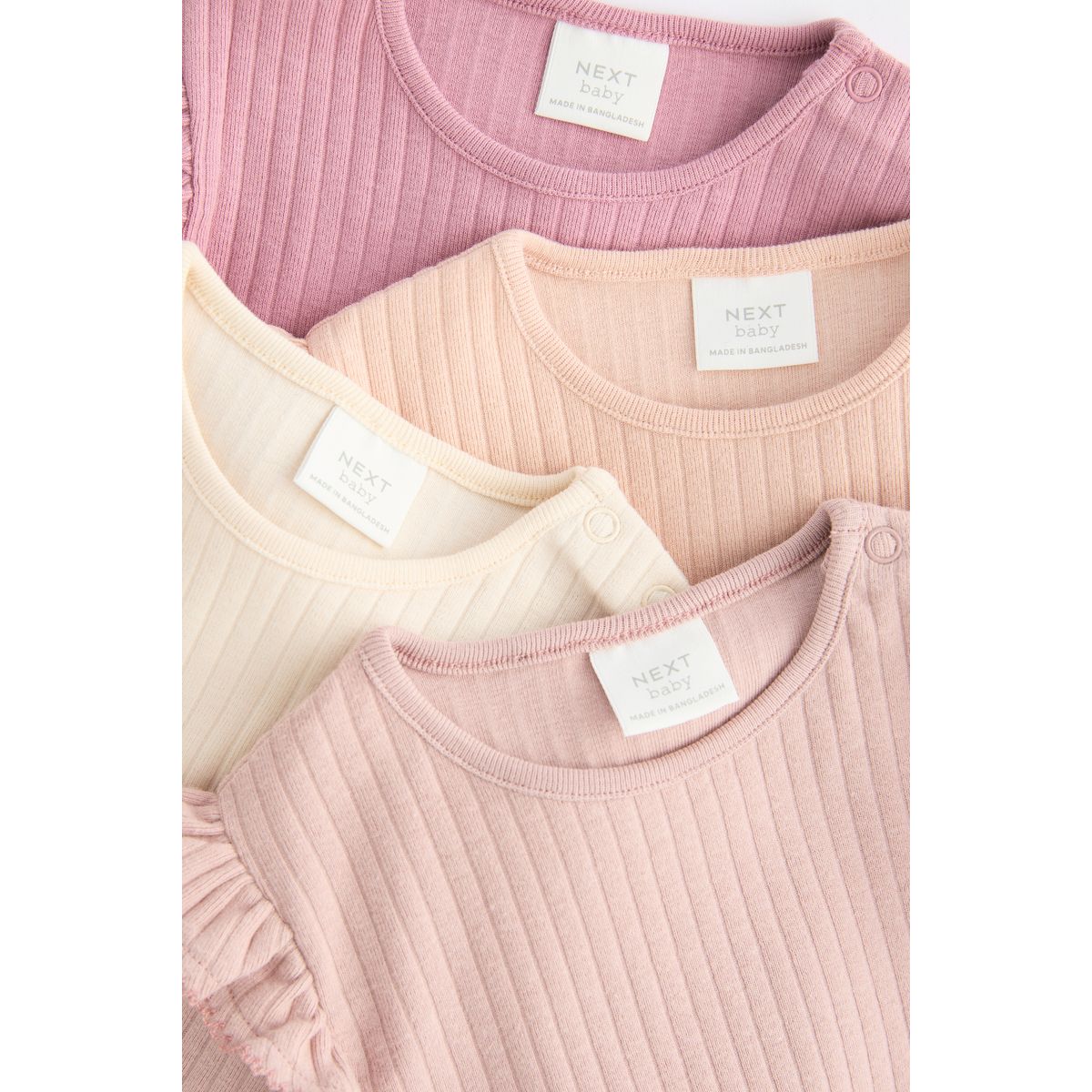 Body bébé manches longues/volants, lot de 4 rose/crème, NEXT