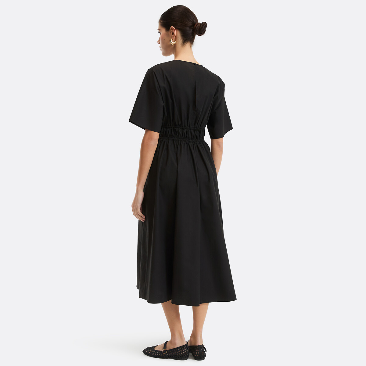 Robe évasée, longue, manches courtes noir, LA REDOUTE COLLECTIONS