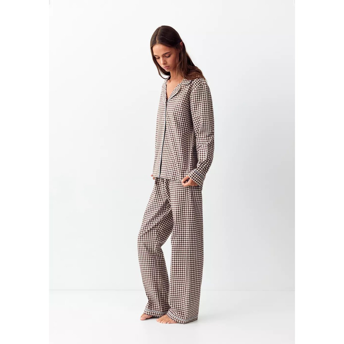 Pyjama coton vichy marron, MANGO TEEN