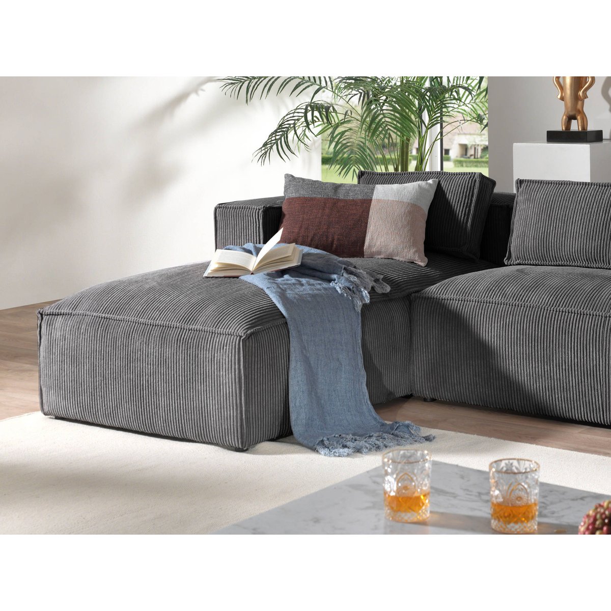Canapé d'Angle gauche 4 places - STELLA gris foncé, BEST MOBILIER