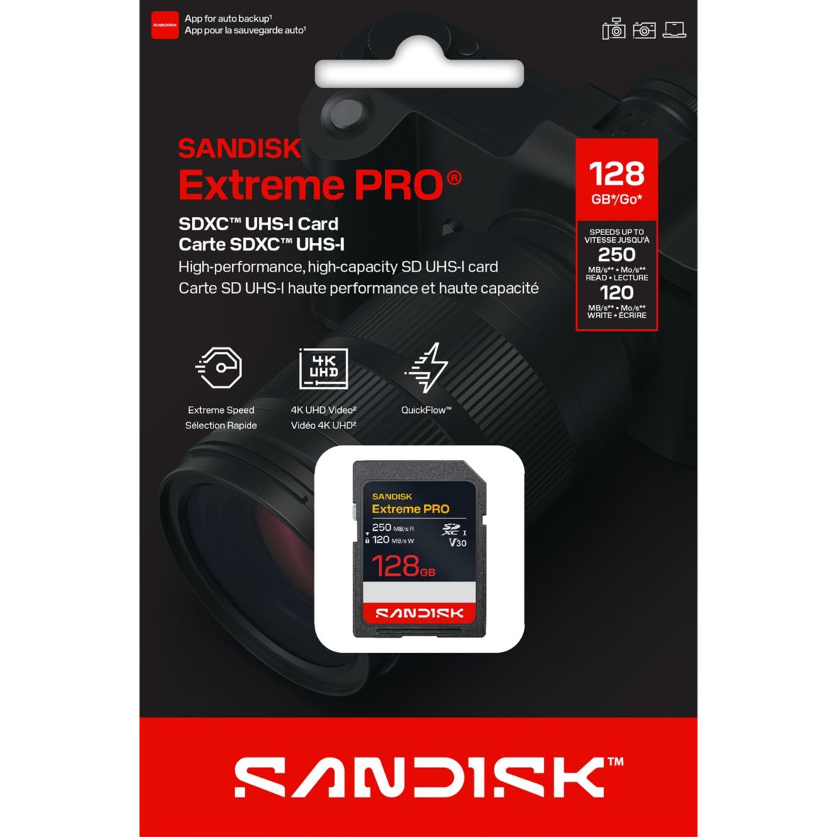 Carte SD Extreme PRO 128GB SDXC couleur unique, SANDISK