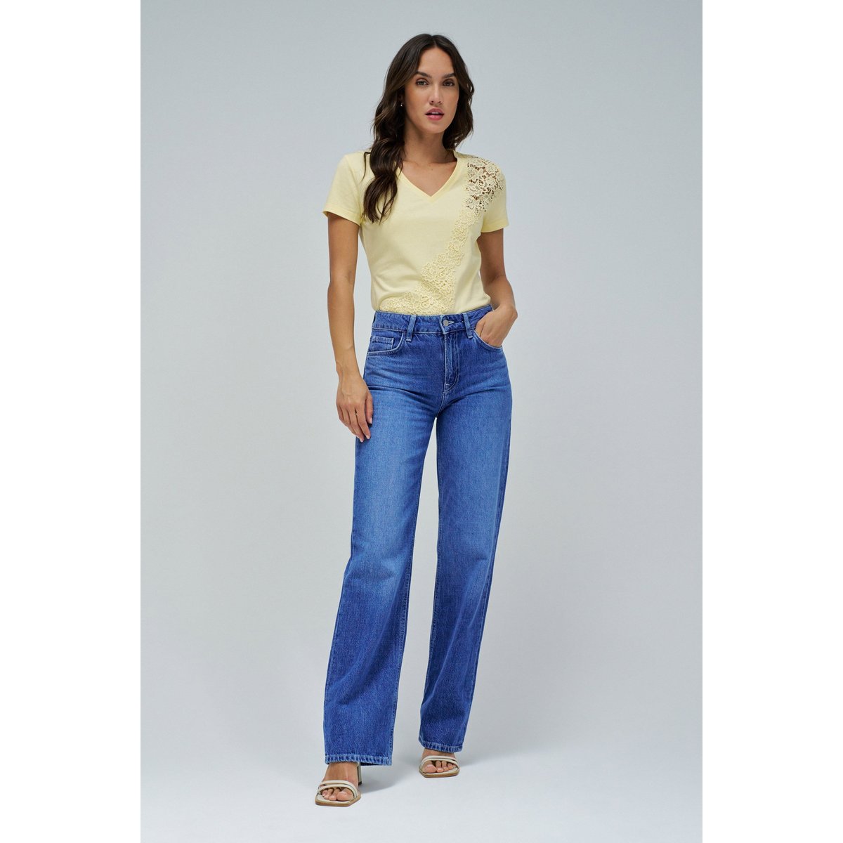 T-SHIRT AVEC DENTELLE beige, SALSA JEANS