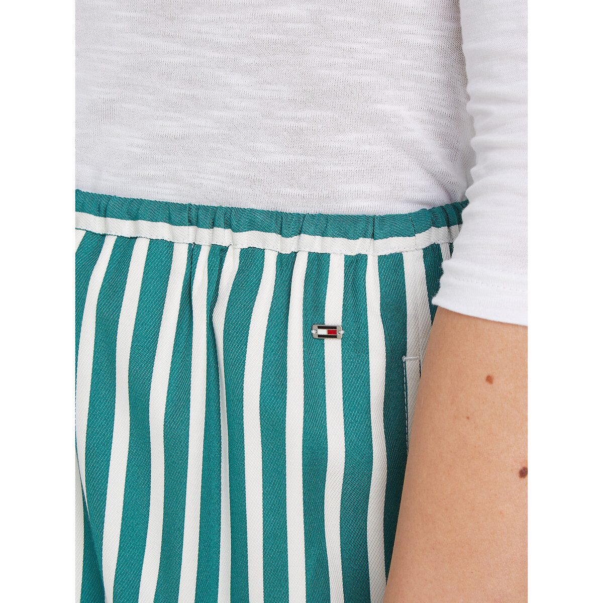 Pantalon fluide large rayé, taille élastique rayé vert/blanc, TOMMY HILFIGER