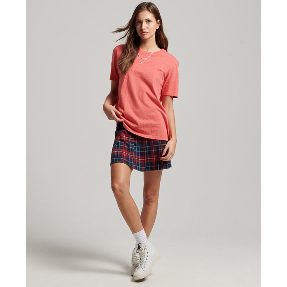 T-shirt brodé Vintage Logo en coton bio corail chiné, SUPERDRY