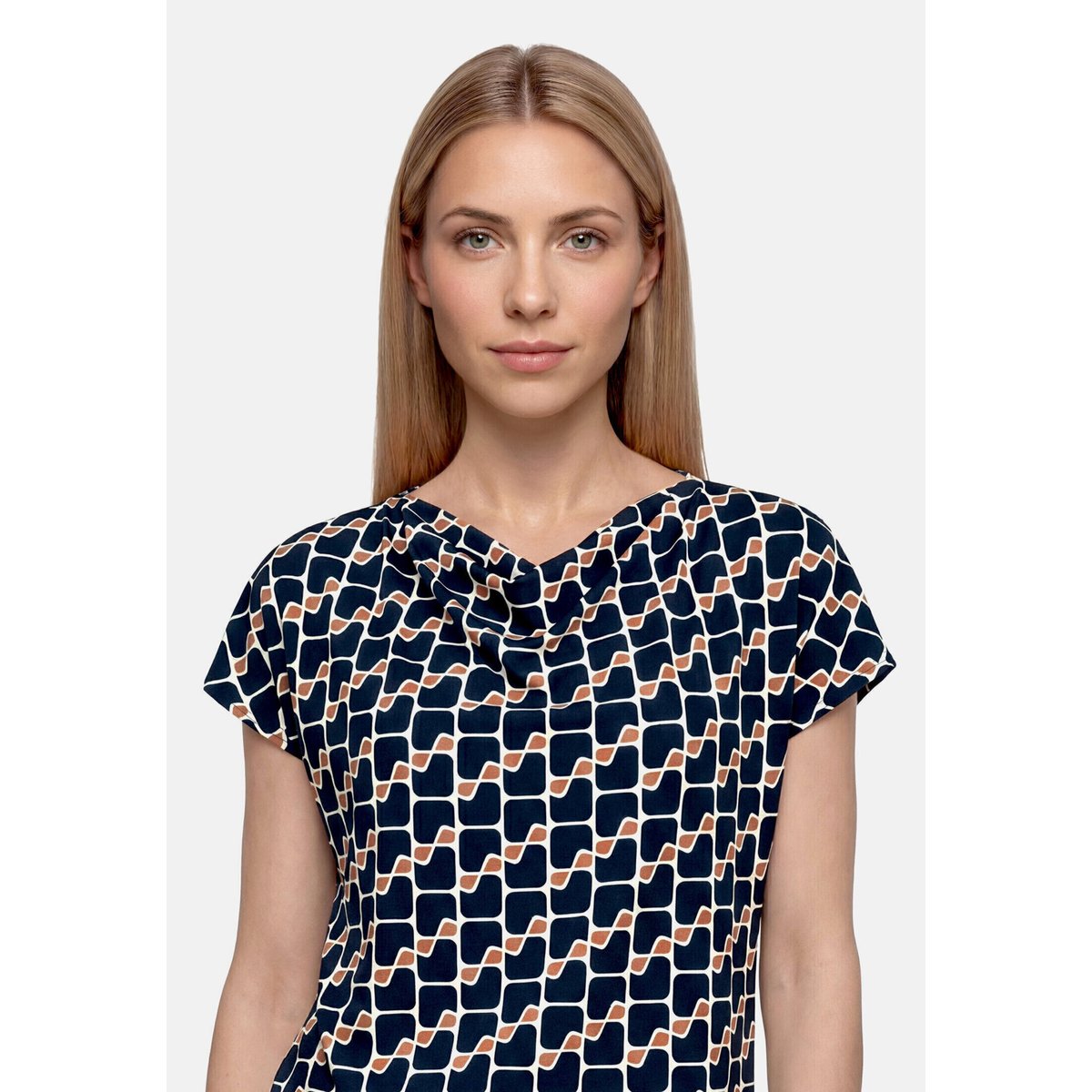 Haut imprimé à encolure bénitier dark blue/brown, BETTY BARCLAY