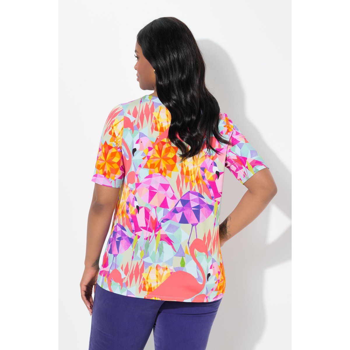 T-shirt au tombé fluide. Décolleté en cœur lavande, ULLA POPKEN