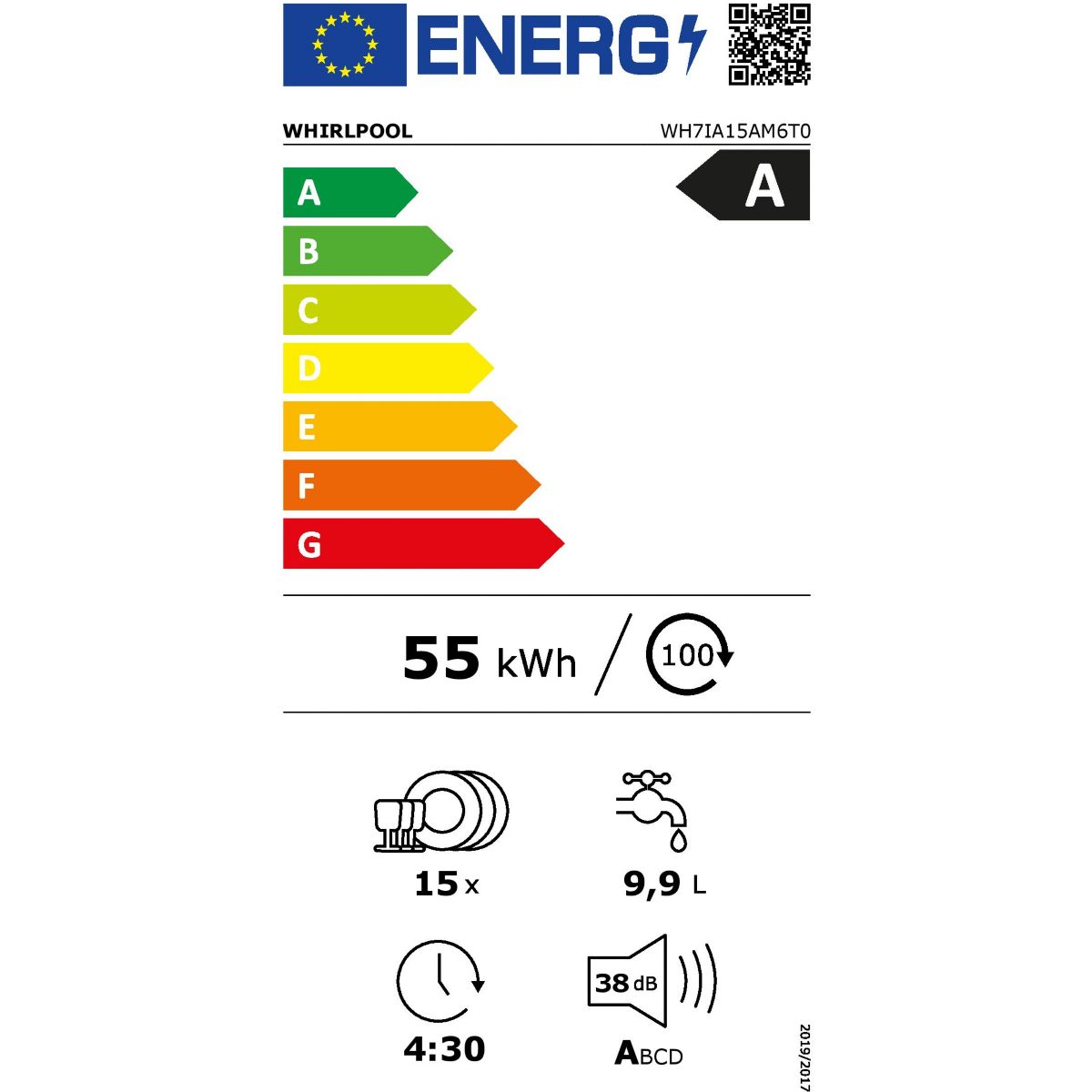 Lave vaisselle encastrable WH7IA15AM6T0 MaxiSpace couleur unique, WHIRLPOOL