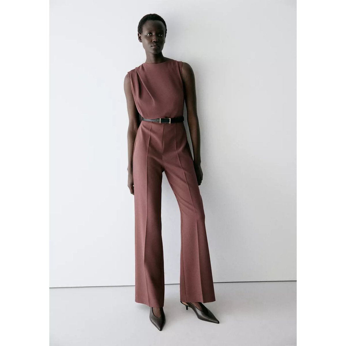 Combinaison droite ceinture marron, MANGO