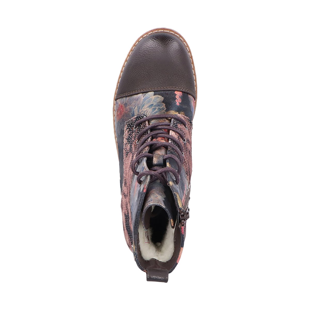 Bottines multicolores à talon décroché bas avec zip et des lacets ronds multicolores, RIEKER