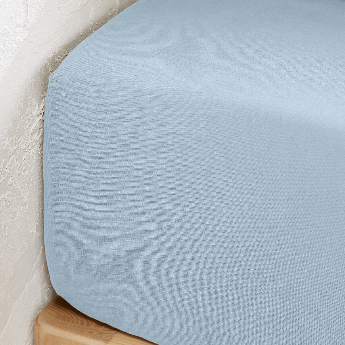 Drap housse lin lavé, bonnet 30cm, Linot bleu pastel, LA REDOUTE INTERIEURS