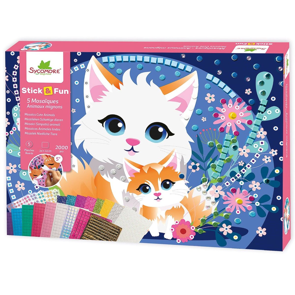 5 Maxi mosaïques Animaux mignons rose, SYCOMORE