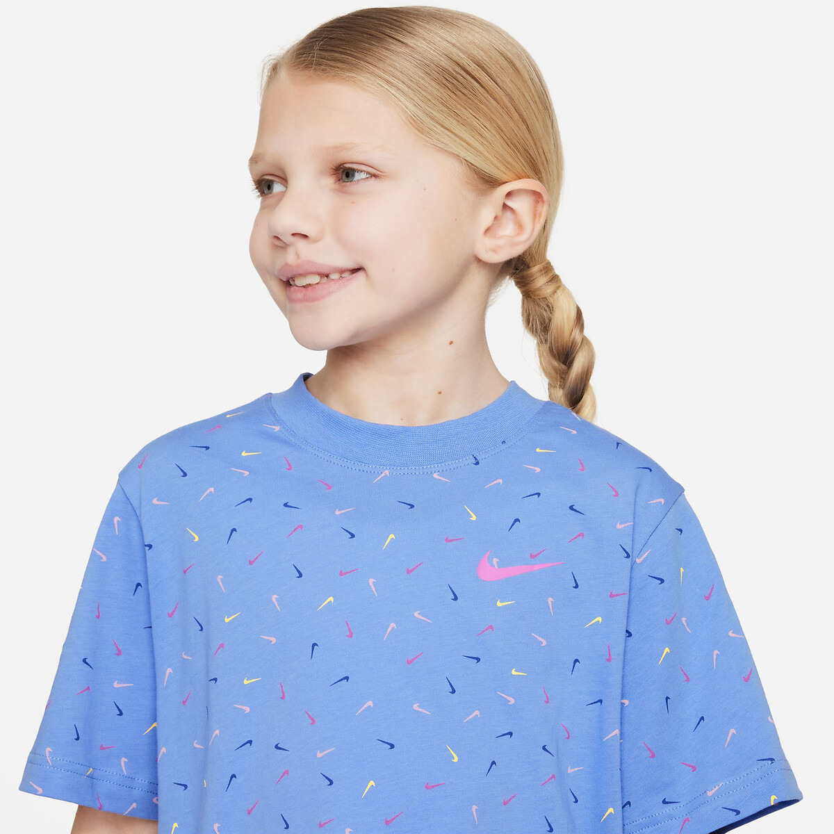 Logo Print Cotton T-Shirt with Short Sleeves blue, NIKE