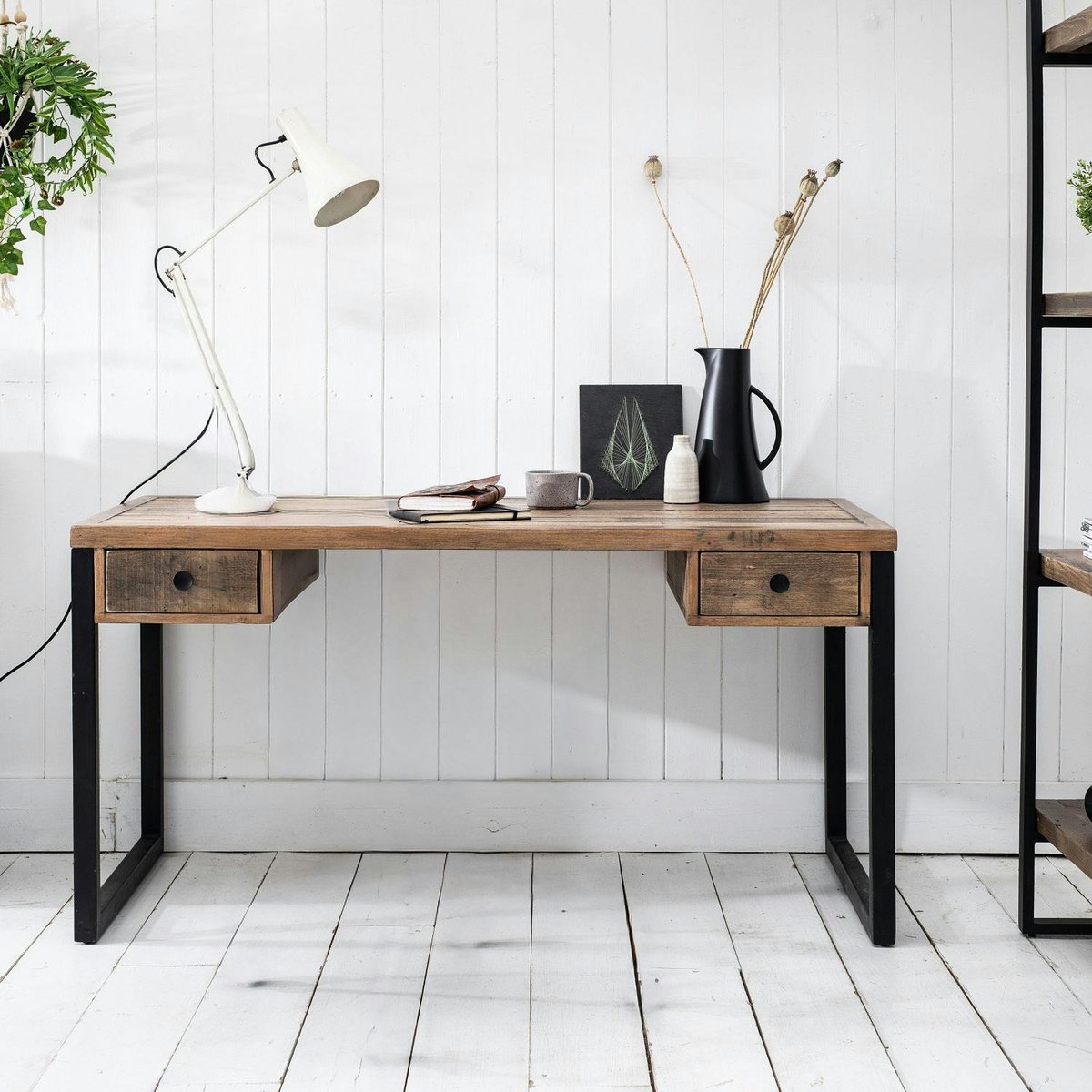 Bureau bois recyclé métal 2 tiroirs BRISBANE bois naturel, PIER IMPORT