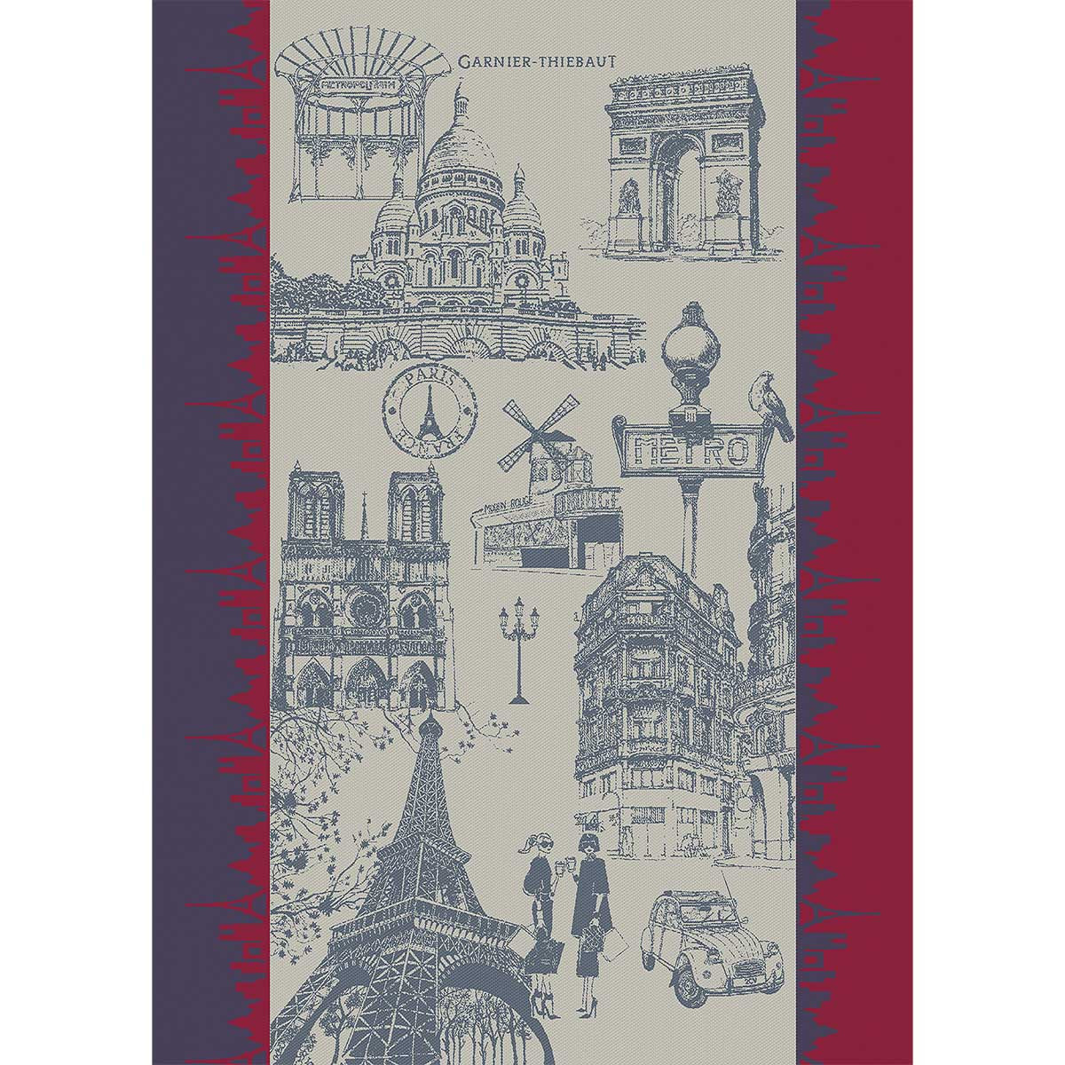 Torchon pur coton J'AIME PARIS tricolore, GARNIER THIEBAUT