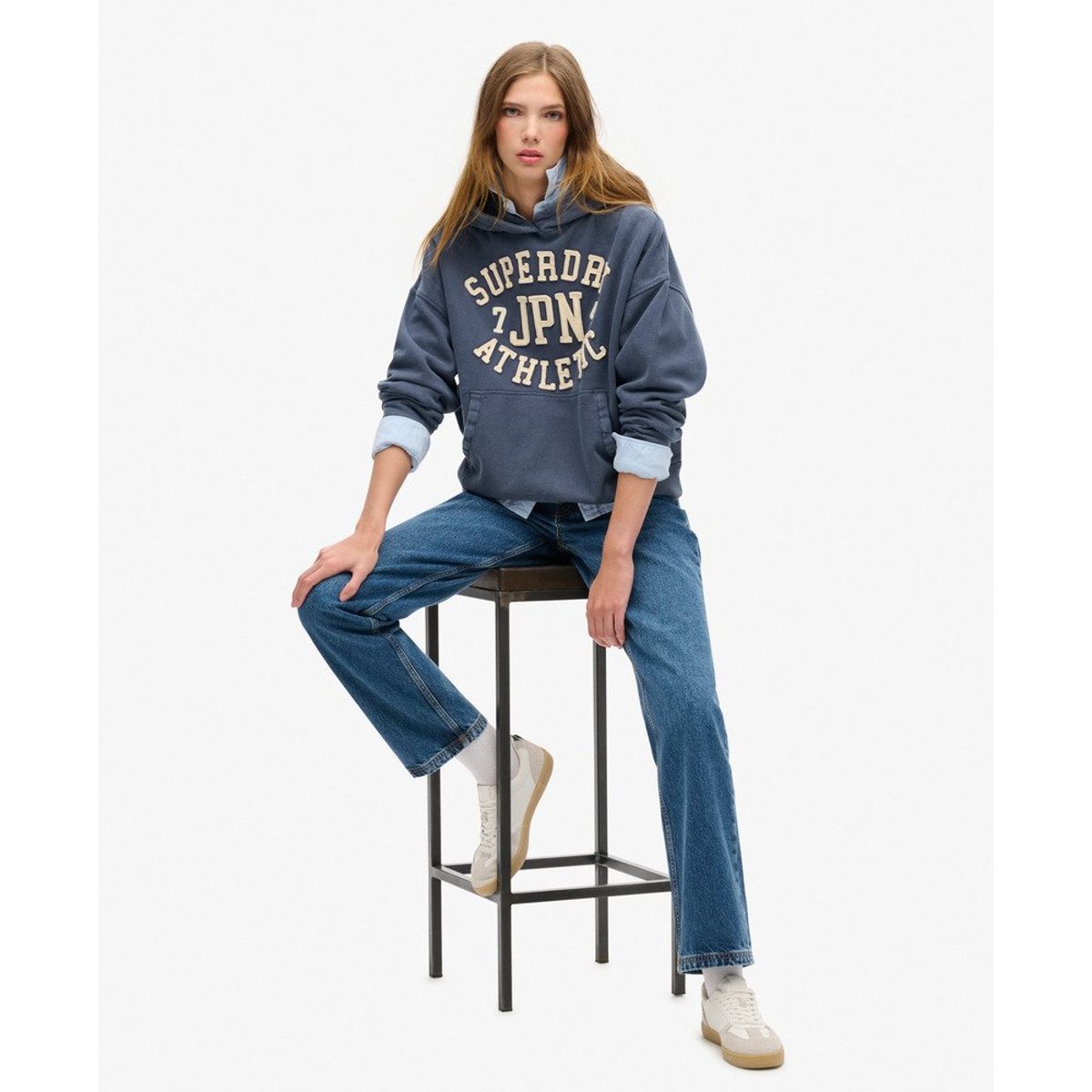 Sweat à capuche oversize à motif appliqué Athletic Essentials bleu marine matelot, SUPERDRY