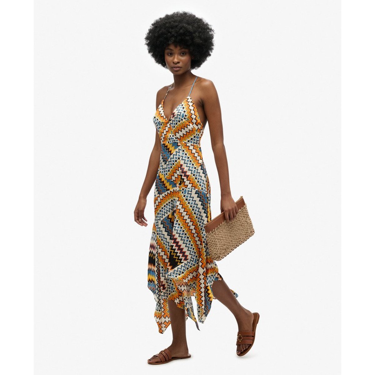 Robe Premium à Ourlet Mouchoir tazi zig zag orange, SUPERDRY