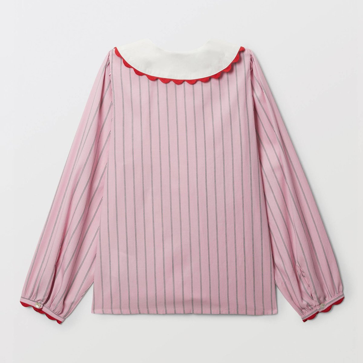 Chemise rayée col claudine brodé bouquet, MONOPRIX