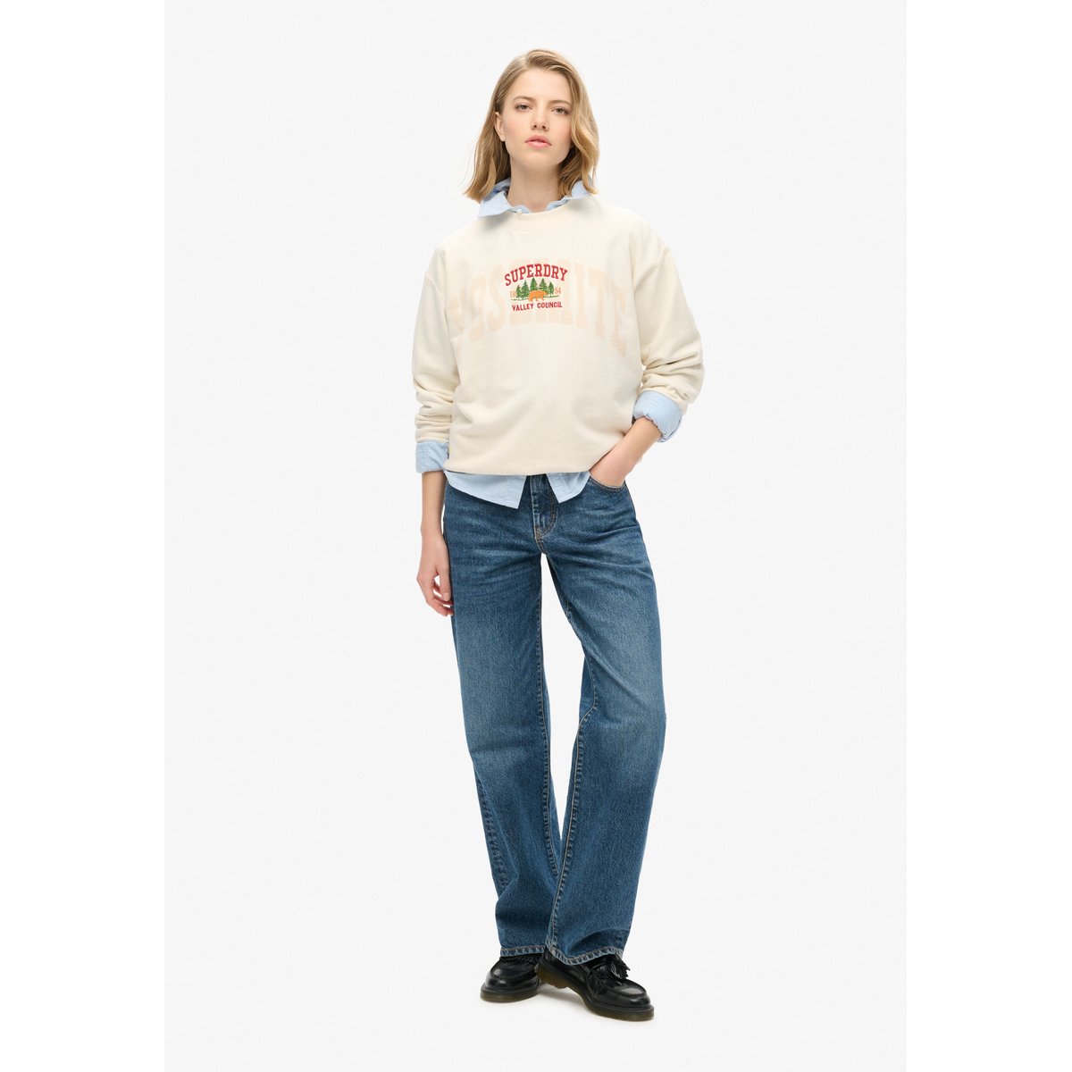 Sweat ample ras du cou Travel Souvenir crème, SUPERDRY