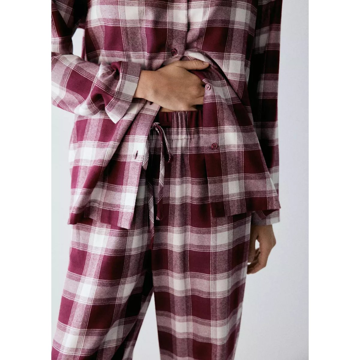 Pantalon pyjama flanelle carreaux bordeaux, MANGO