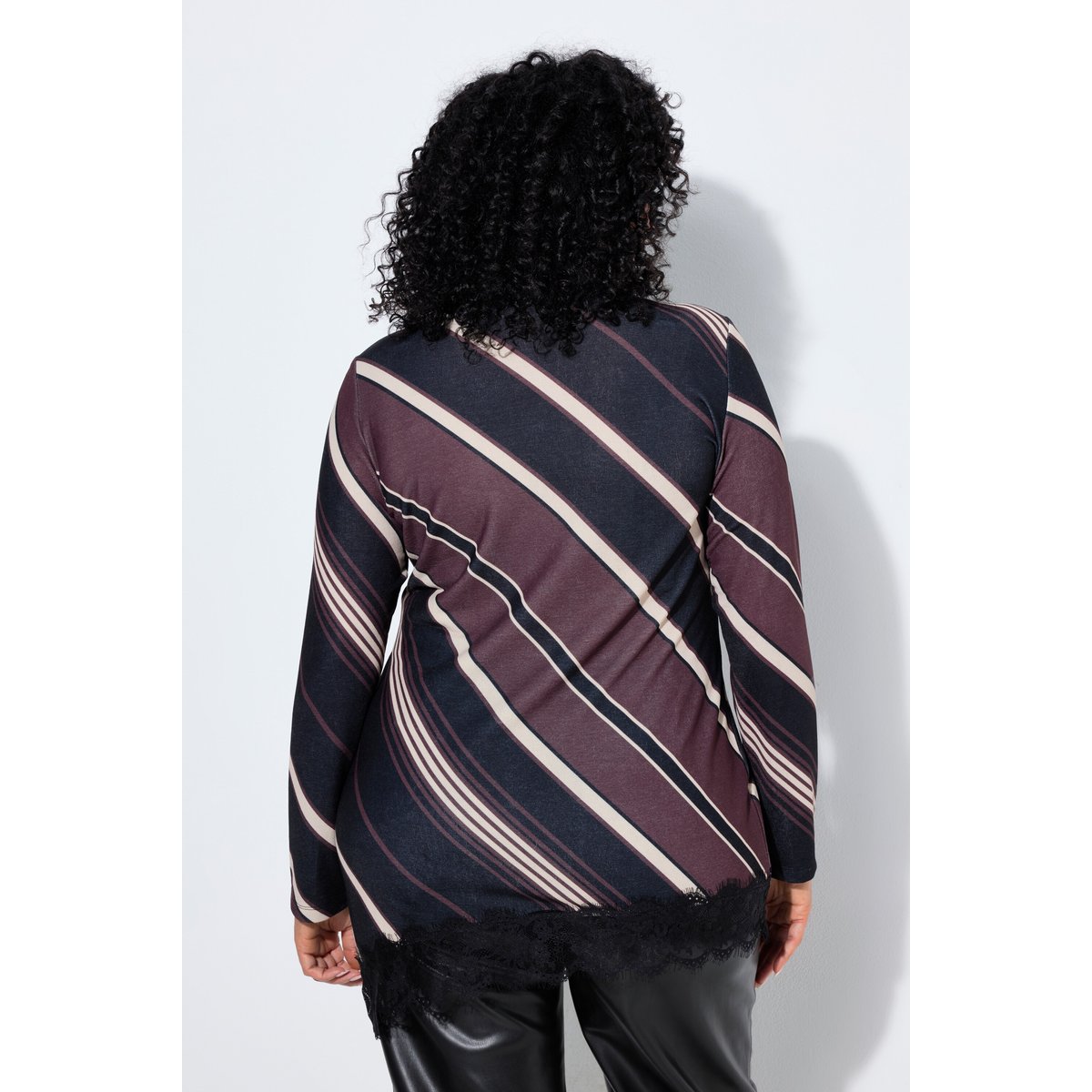 T-shirt rayé avec dentelle marron, ULLA POPKEN