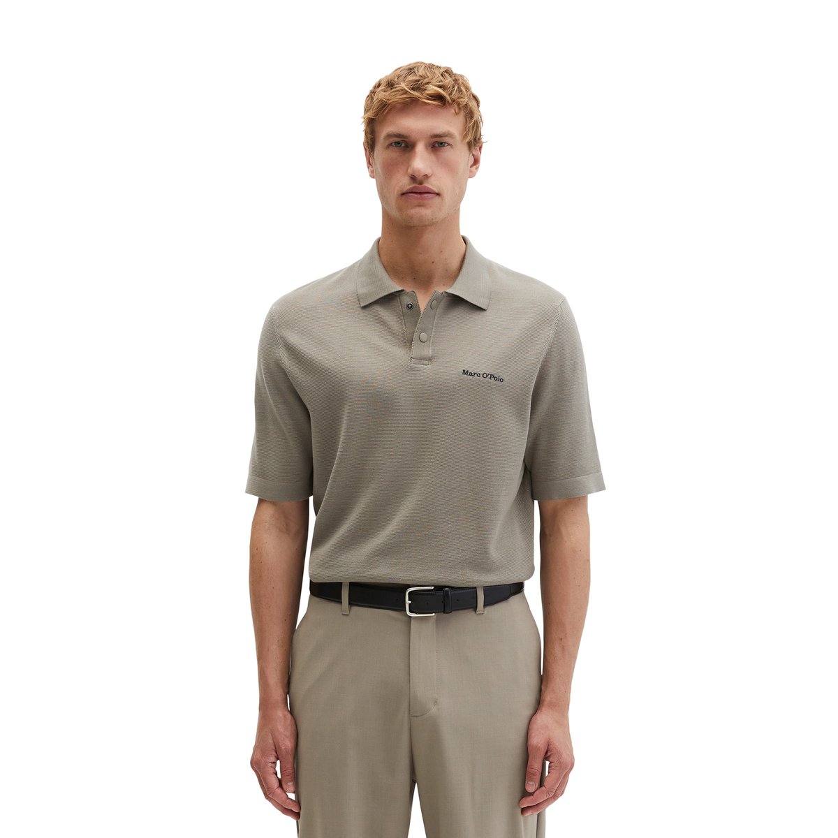 Polo en tricot DFB Travel Collection en pur coton bio marron, MARC O'POLO