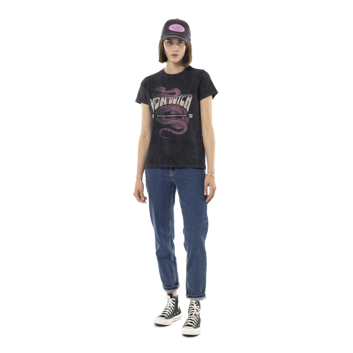 Tee shirt coton VIPERE noir/rose/beige, VON DUTCH