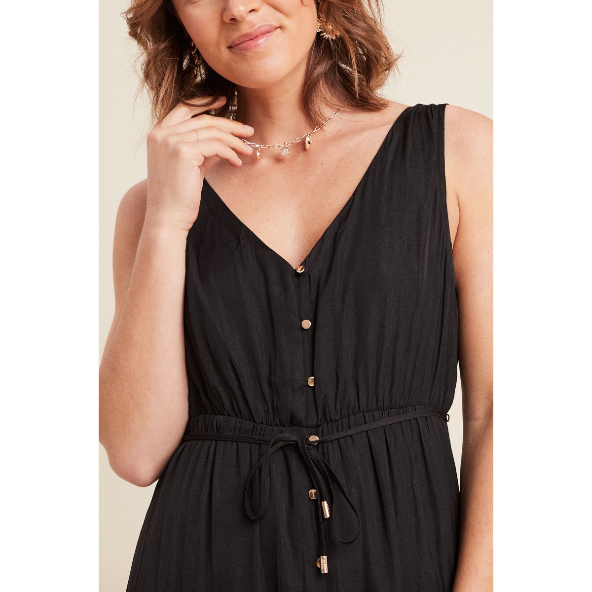 Robe midi évasée satin noir, BREAL
