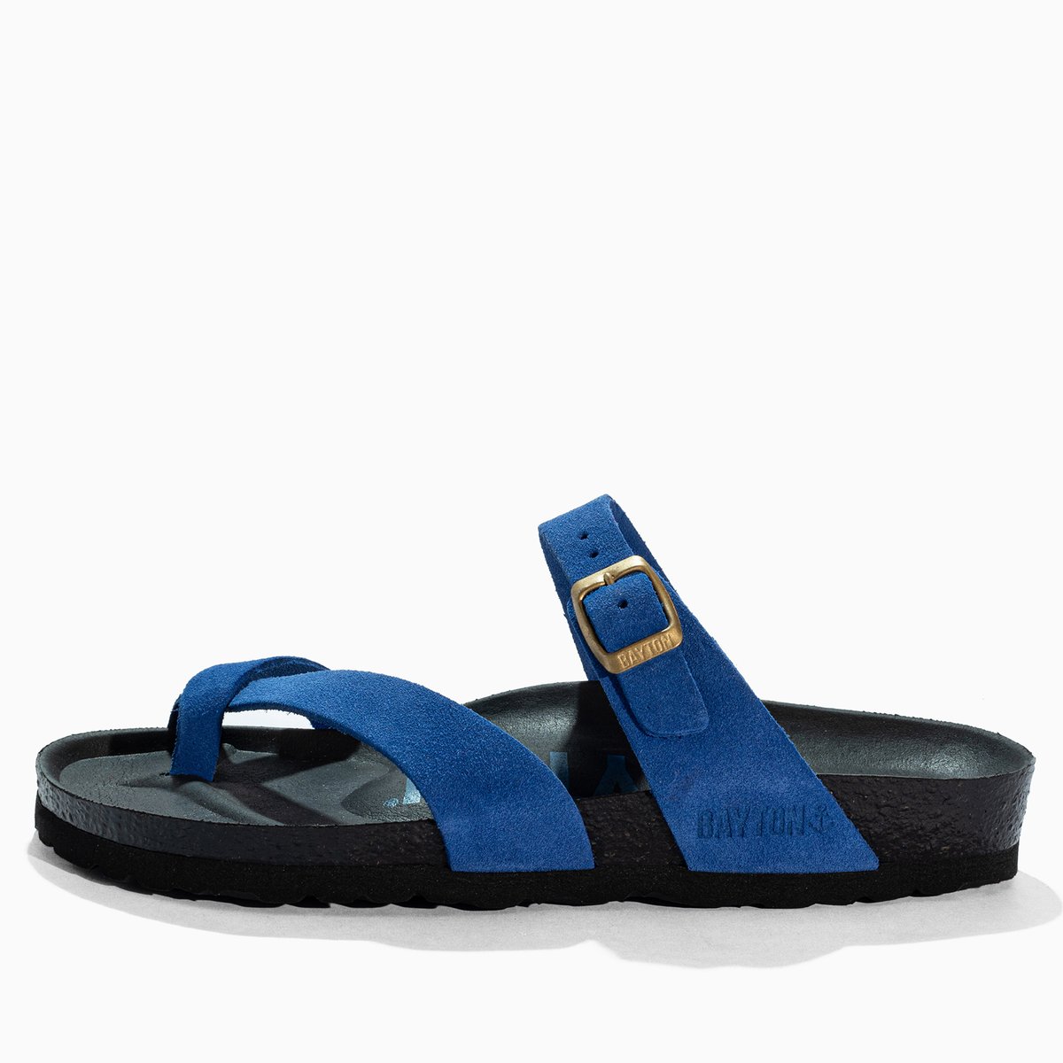 Tongs en cuir suedé DIANE bleu, BAYTON