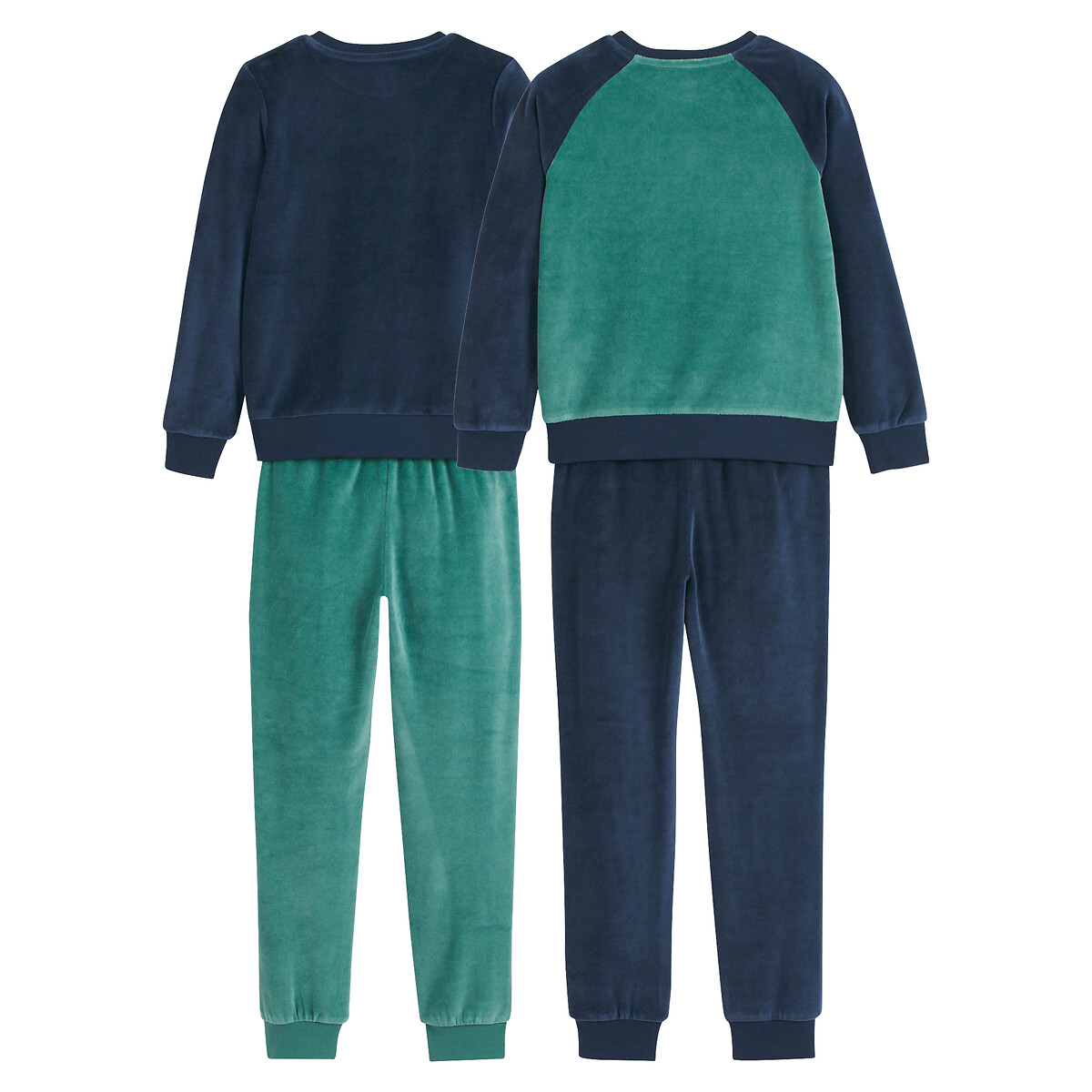 Lot de 2 pyjamas en velours, motif esprit campus vert + bleu marine, LA REDOUTE COLLECTIONS