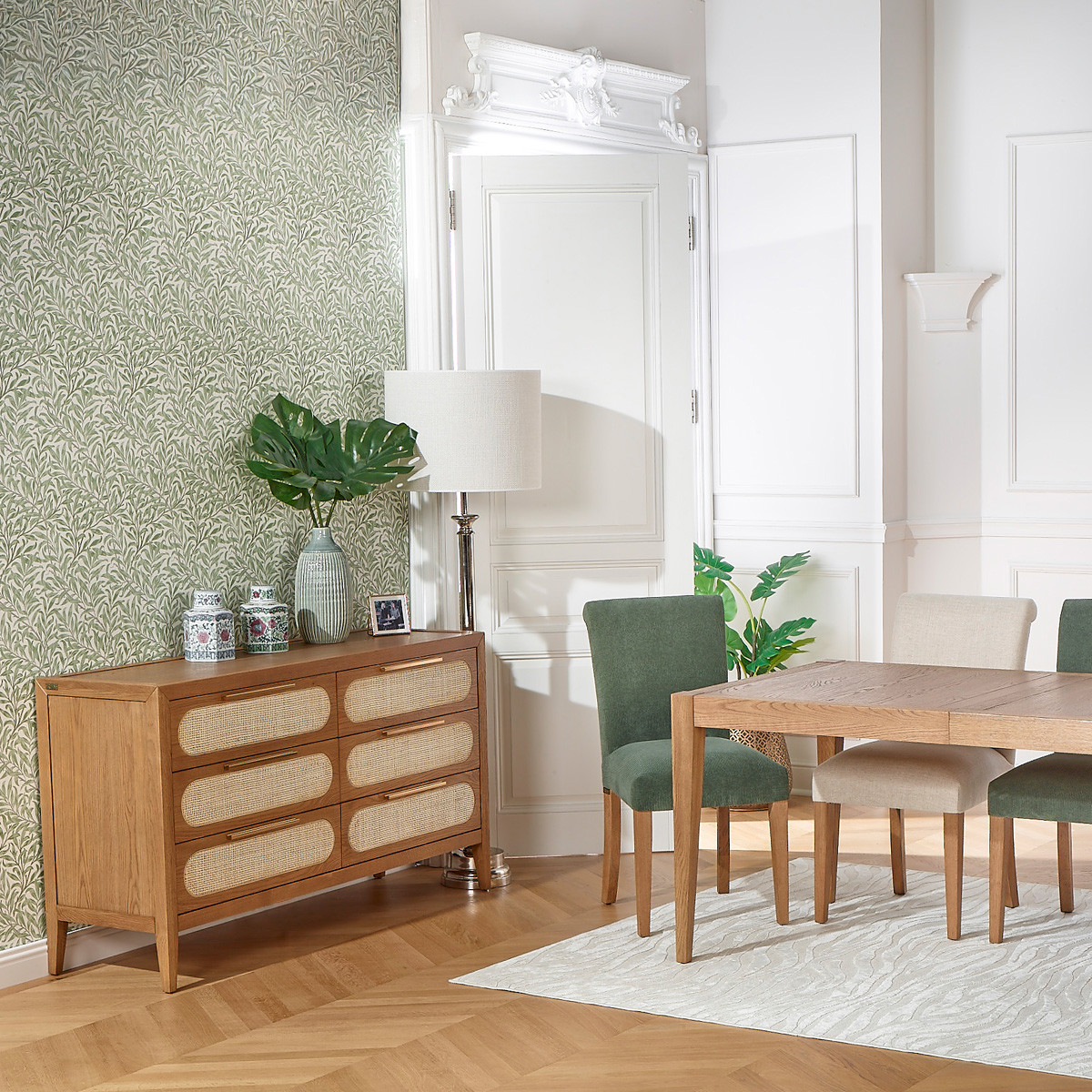 Commode 6 tiroirs en chêne et cannage MONTANA marron, ROBIN DES BOIS