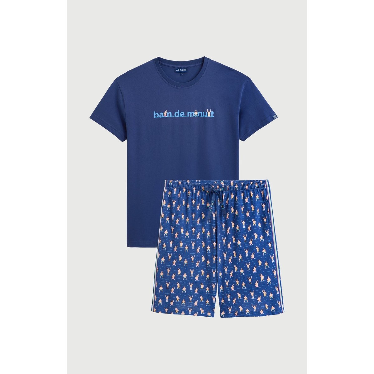 Pyjashort en coton imprimé Bain de minuit marine, ARTHUR