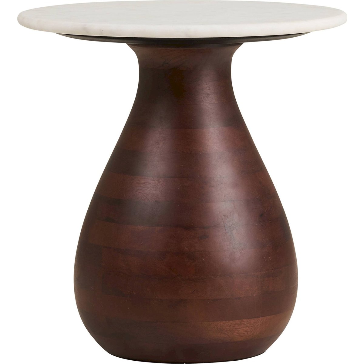 Table d'appoint ronde marbre et manguier bois foncé et marbre blanc, RECOLLECTION