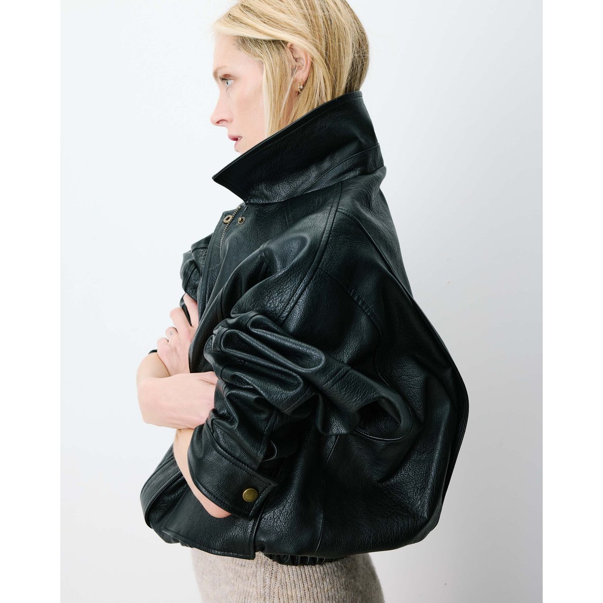 Blouson oversize similicuir à poches noir Axel noir, GRACE & MILA