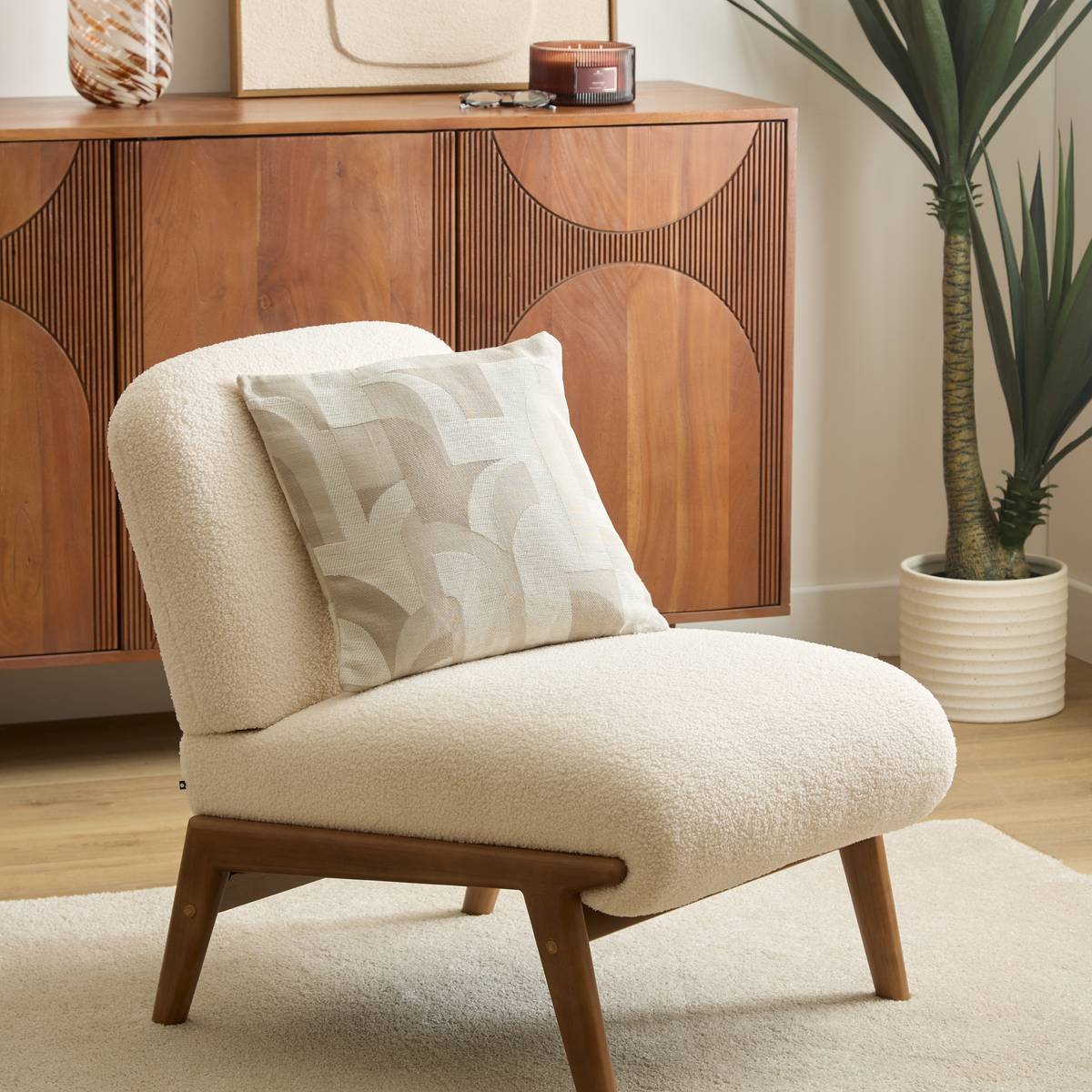 Coussin carré MARLIA beige lin, ATMOSPHERA