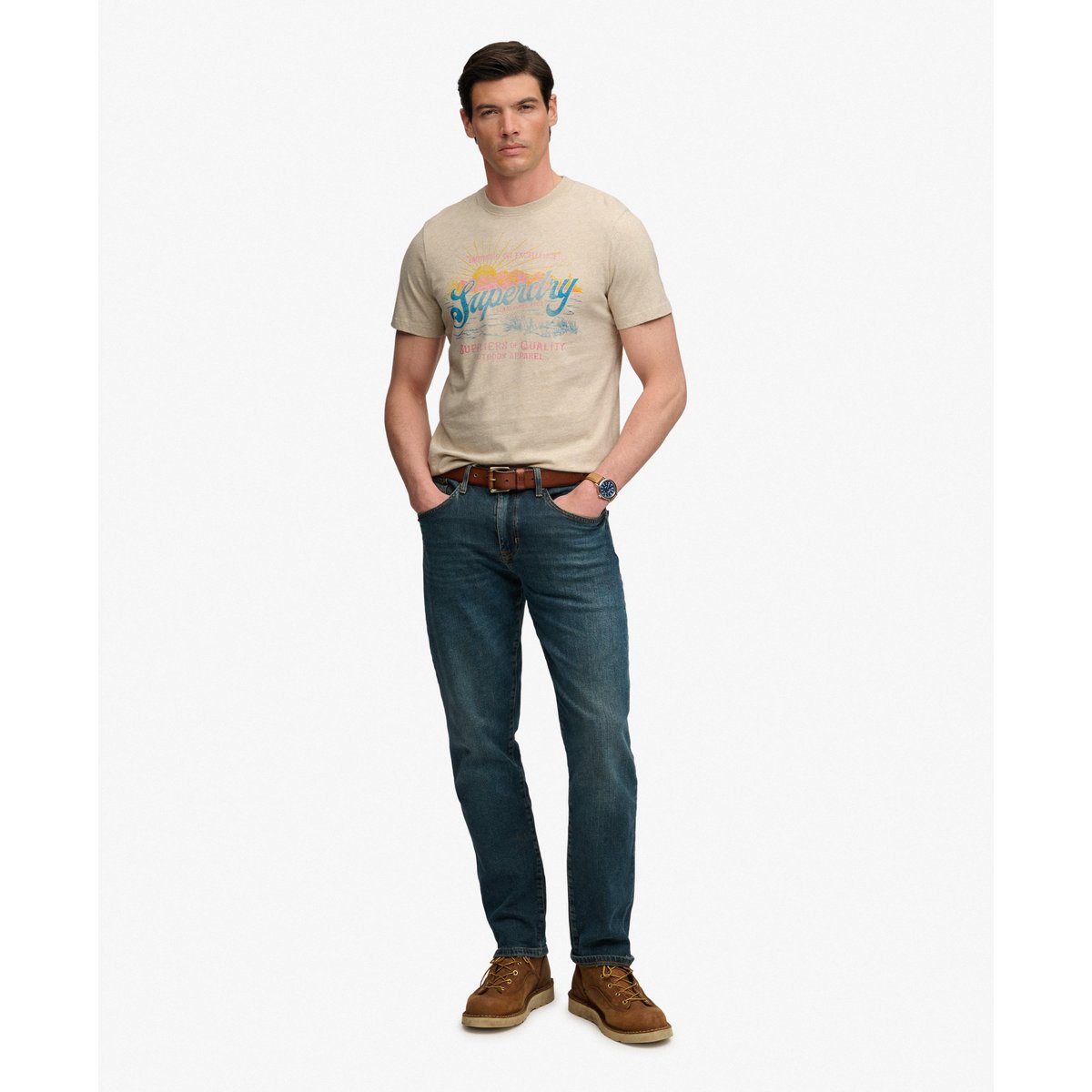 T-shirt Outdoors Mountain Coupe Décontractée pierre ponce chiné, SUPERDRY