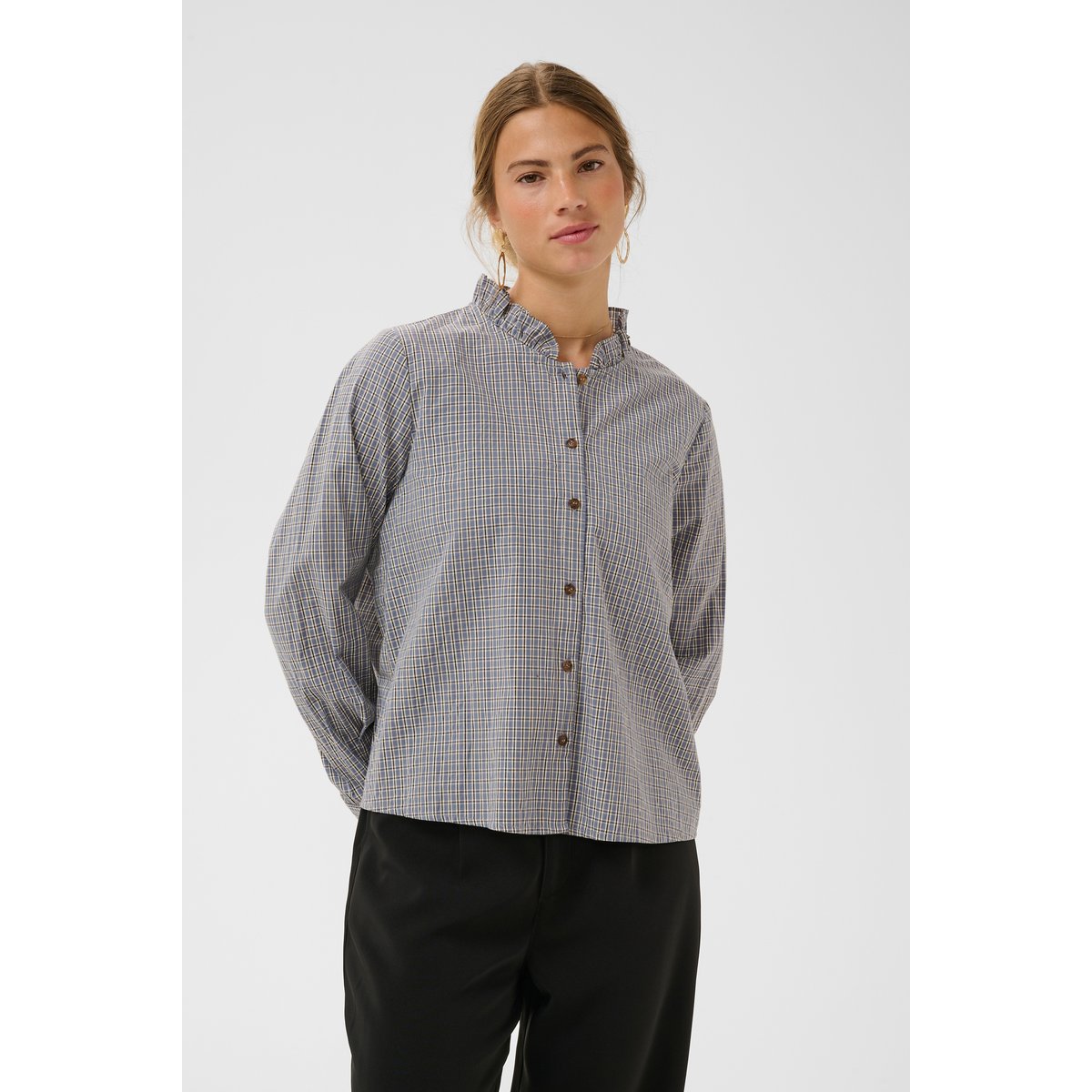 Blouse à manches courtes bleu blue check, CREAM