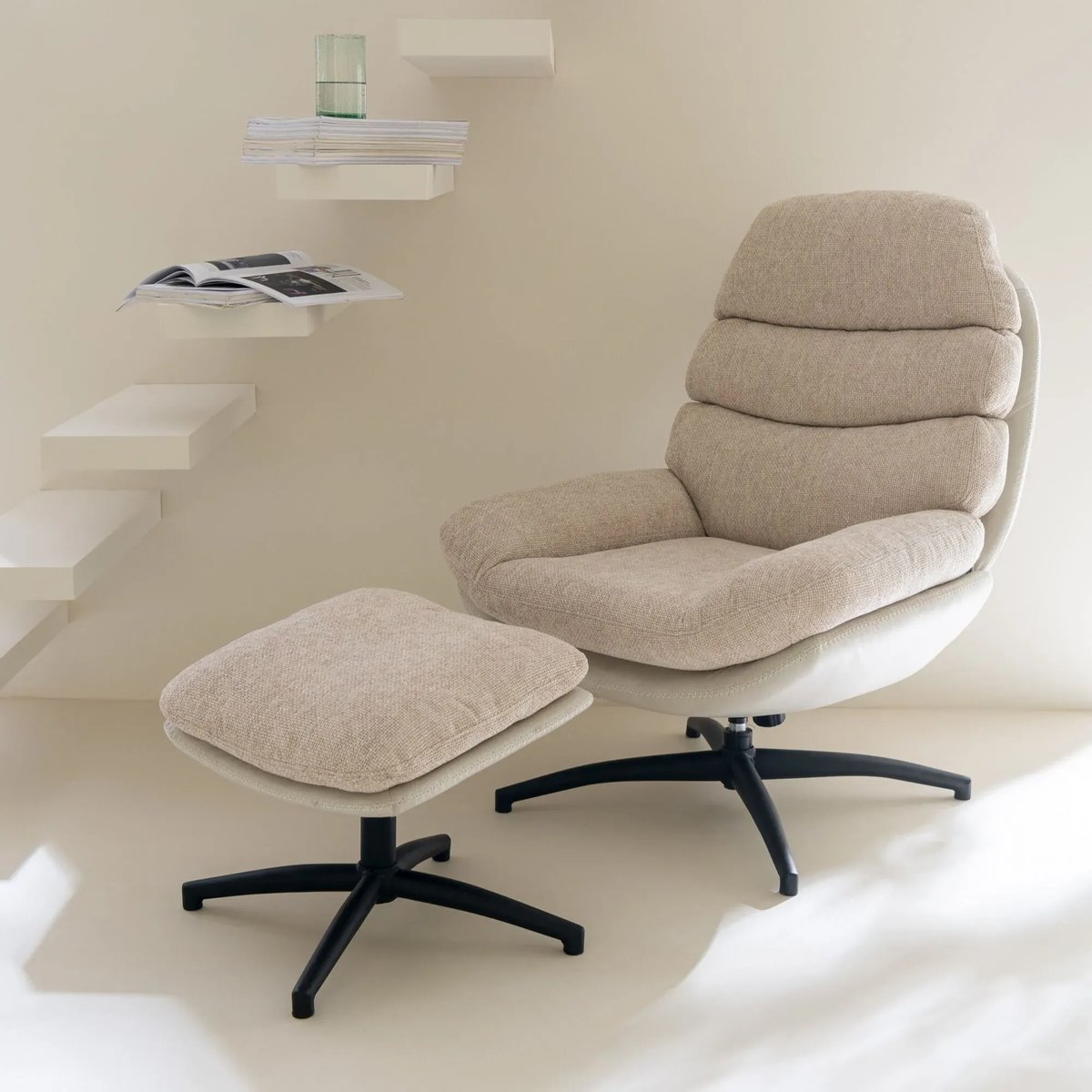 Fauteuil relax pivotant avec repose pieds - ALLINE crème, HELLIN, DEPUIS 1862