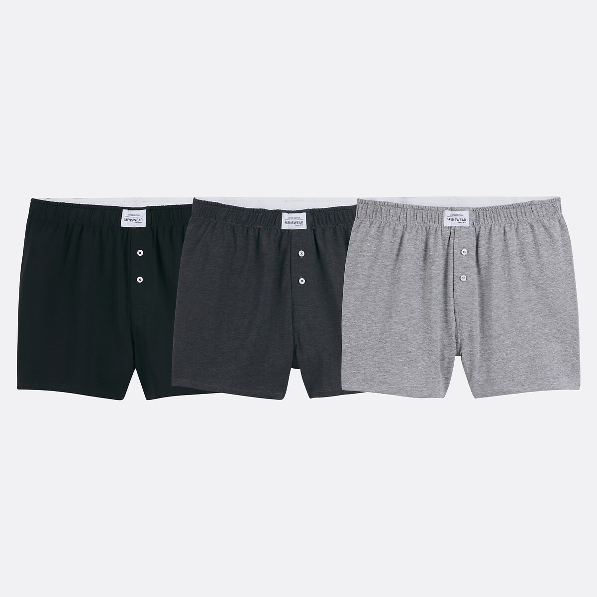 lot de 3 caleçons en jersey gris chiné noir, LA REDOUTE COLLECTIONS