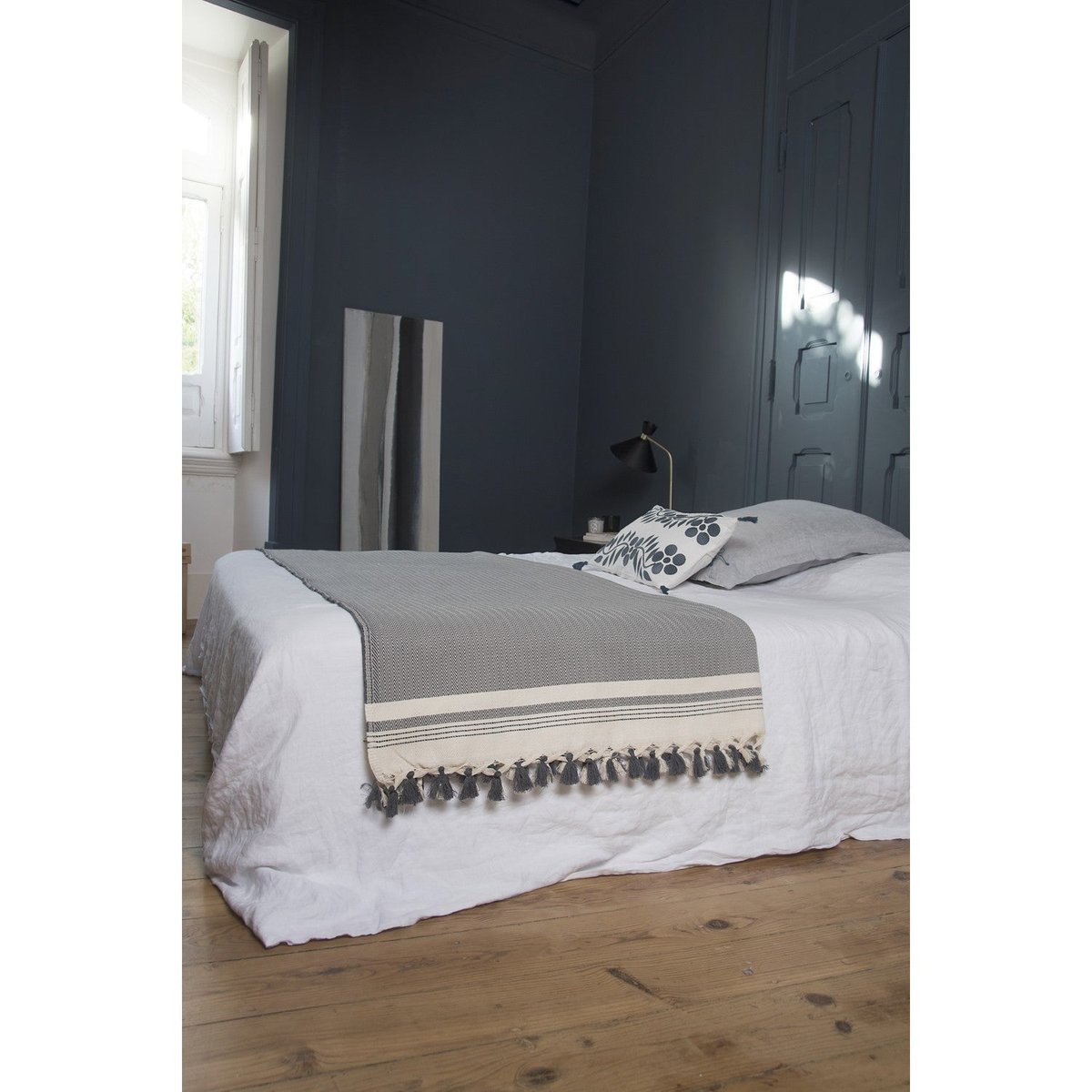 Plaid coton IVAN gris moyen, FEBRONIE