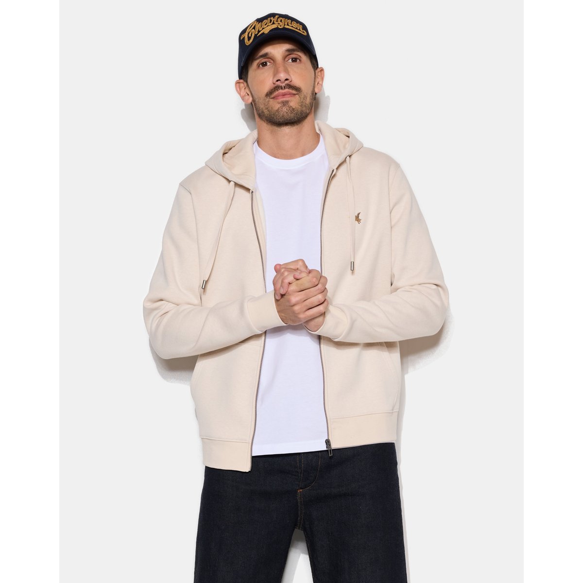 Sweat Shirt en coton CITY HOOD ZIPPE beige, CHEVIGNON