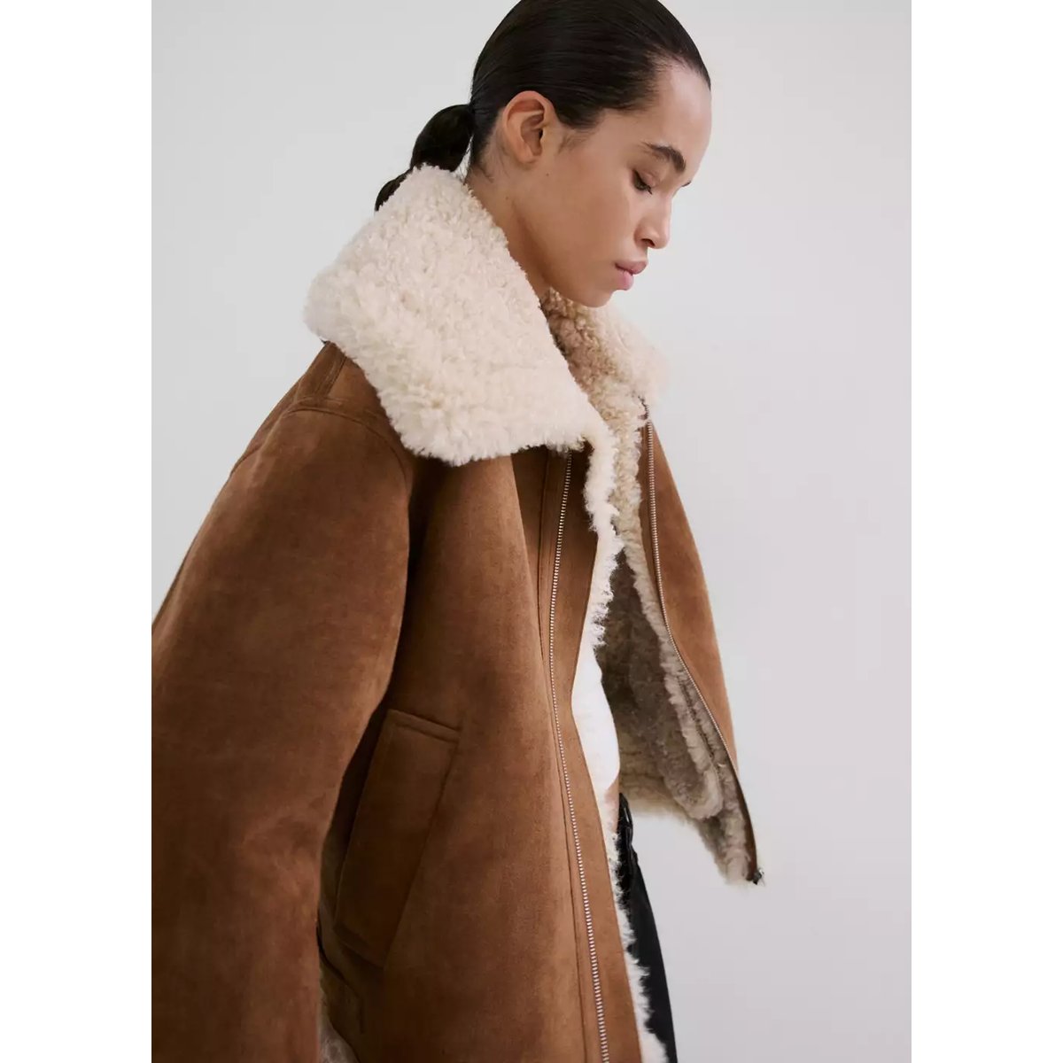 Veste double face effet mouton marron, MANGO