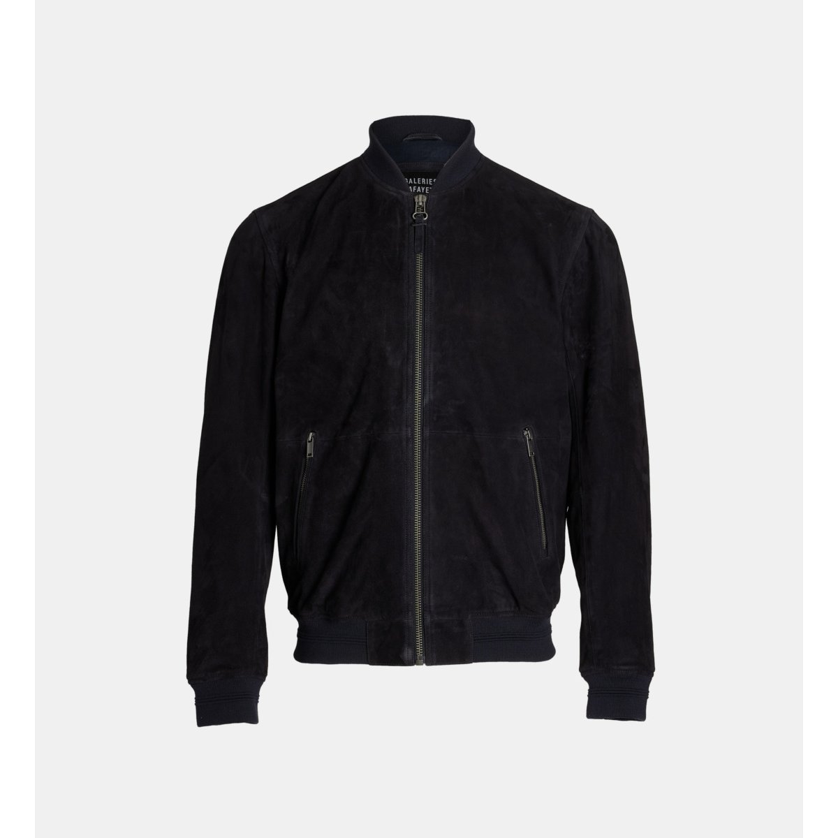 Blouson bomber mapeau en cuir bleu marine, GALERIES LAFAYETTE
