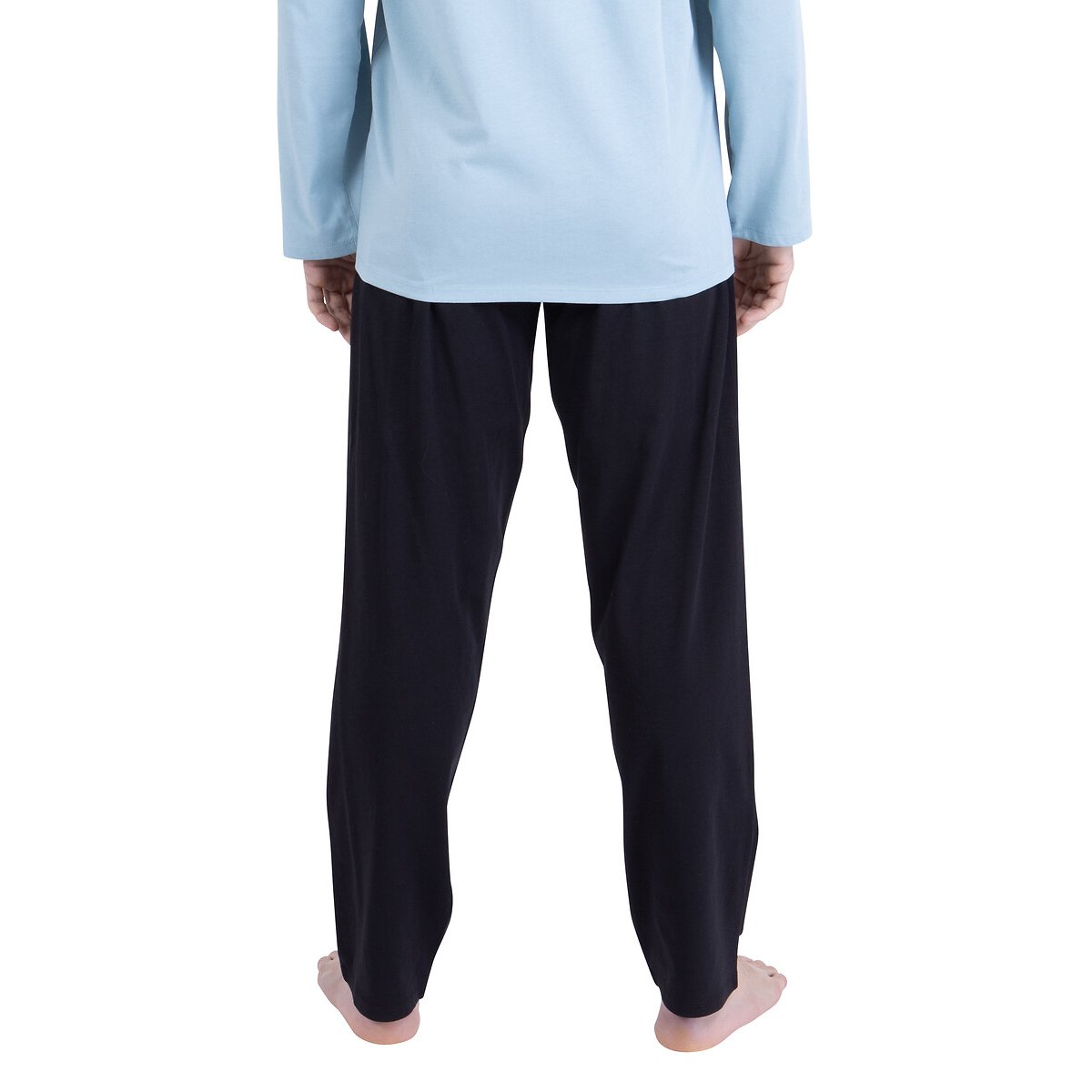 Pigiama lungo in cotone, maglia stampata turchese/nero , ATHENA