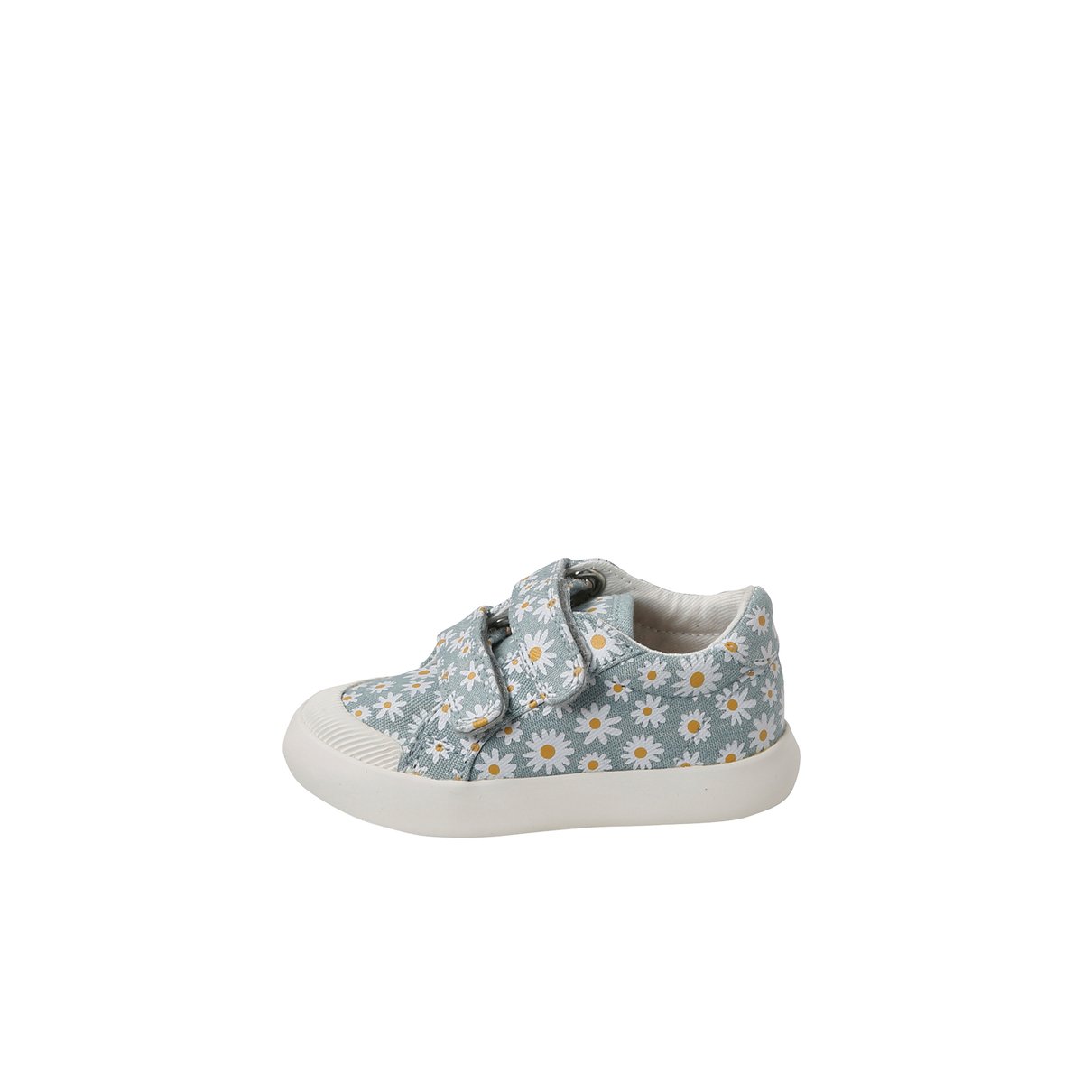 Baskets scratchées bébé en toile bleu imprimé marguerites, VERTBAUDET