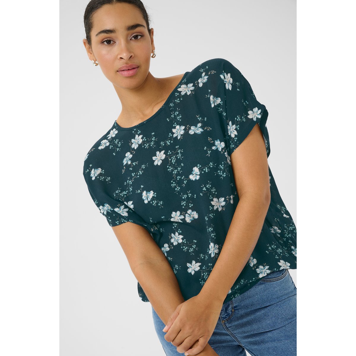 Blouse à manches courtes bleu floral midnight marine little flower, KAFFE