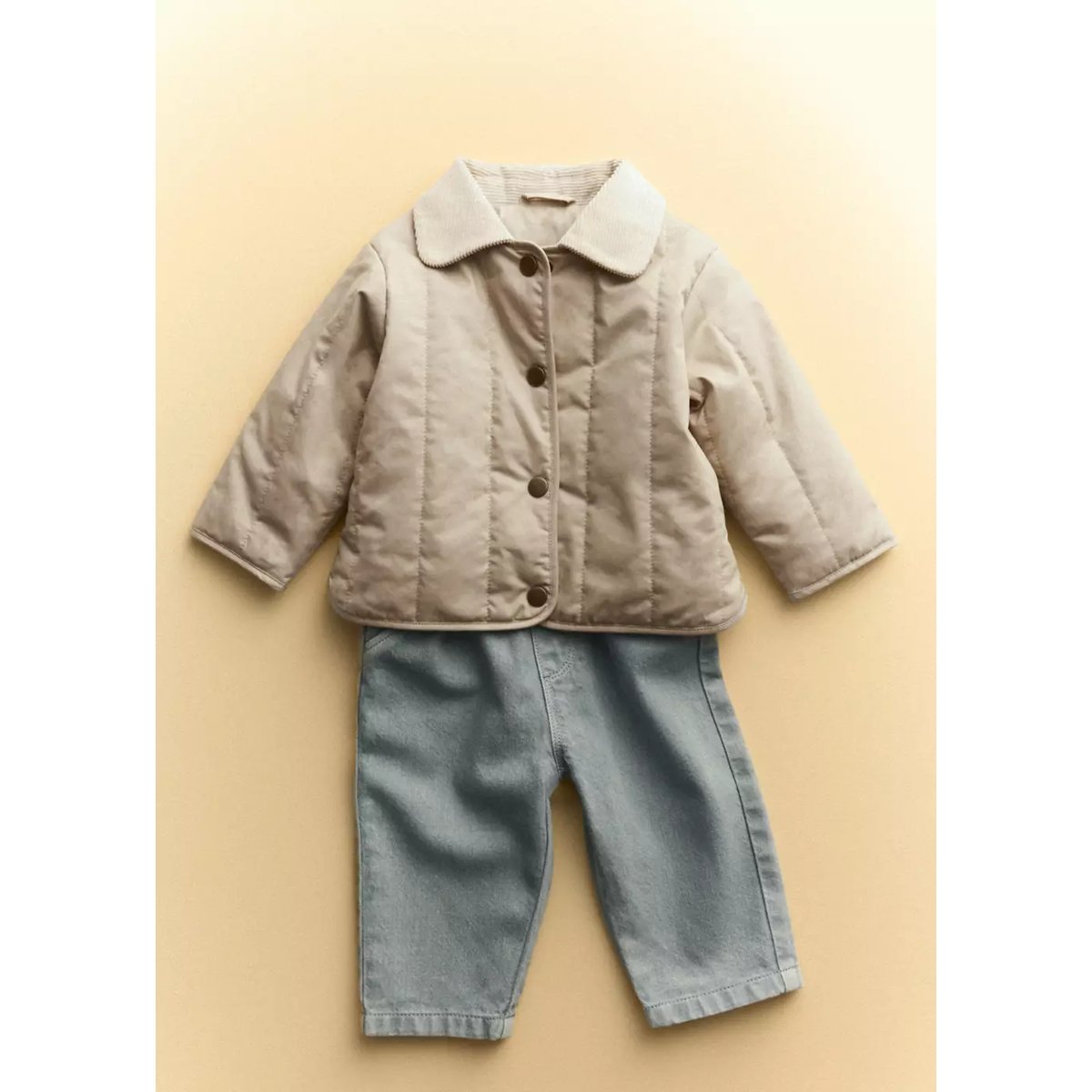 Anorak matelassé col en velours côtelé beige, MANGO BABY