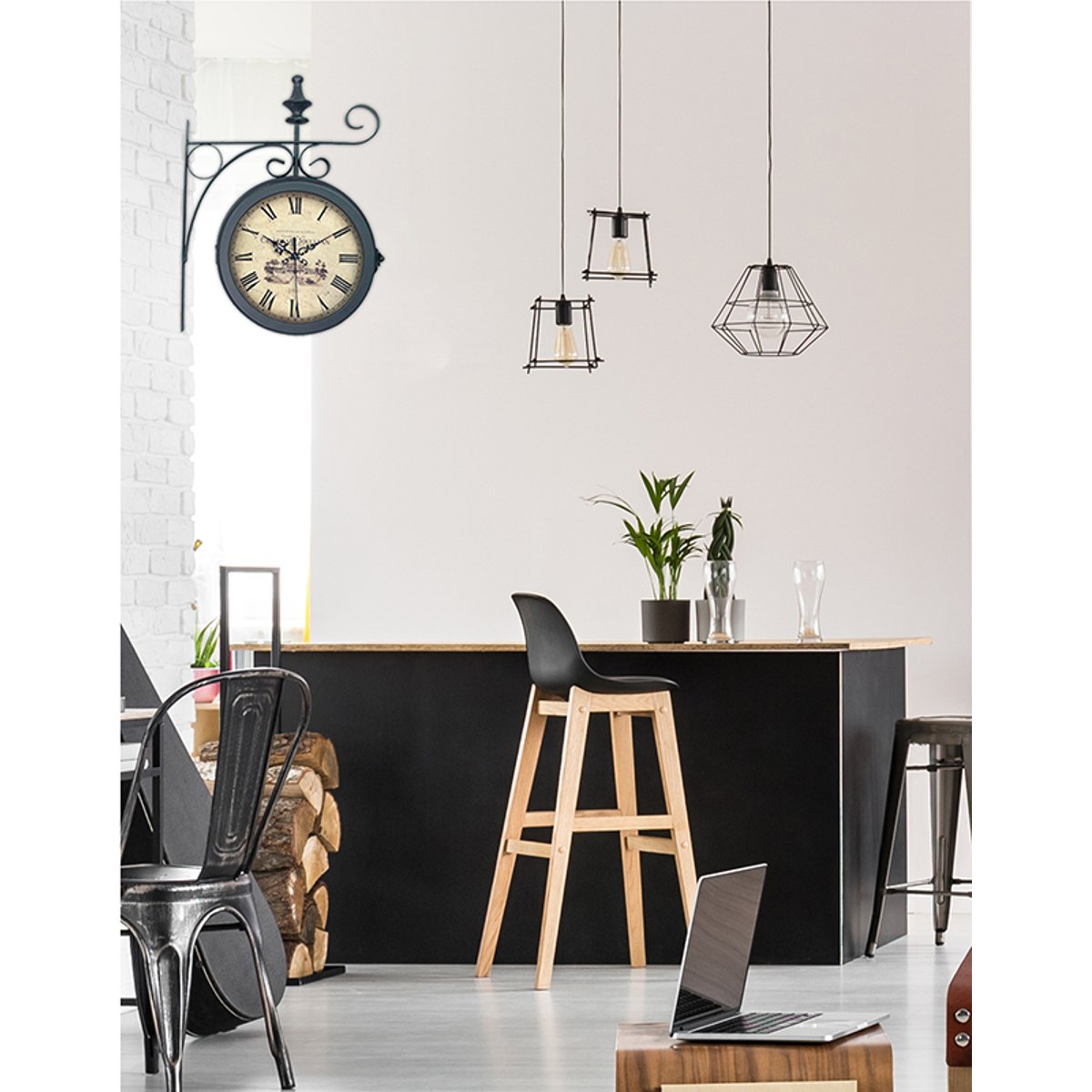 Horloge ronde double face suspendue 27x38cm noir, EMDE